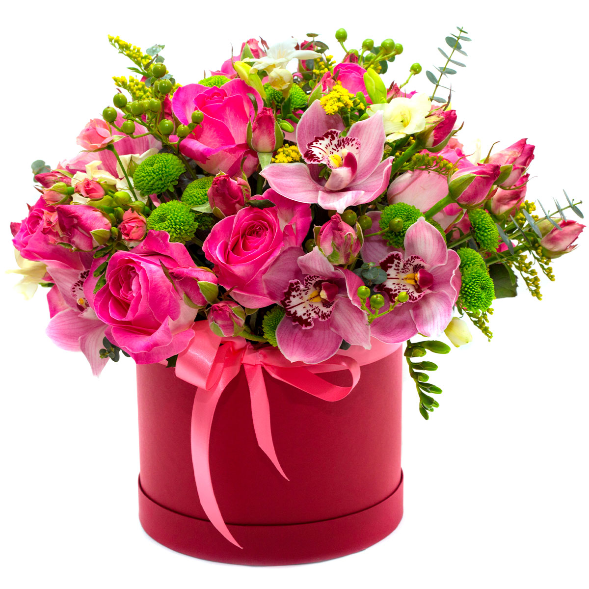 Цветы в коробке «Гранатовая страсть»